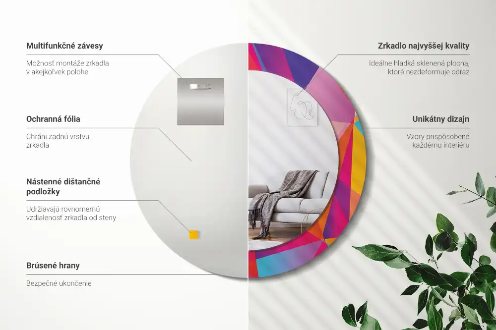 Rund spegel med tryckt Geometrisk sammansättning