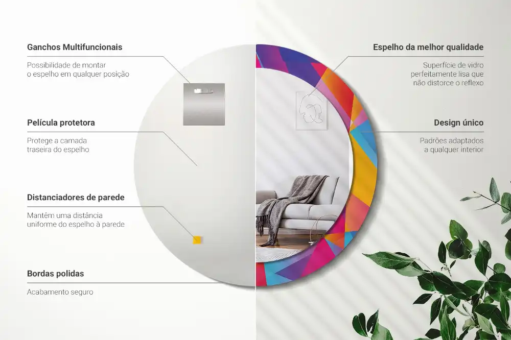 Rund spegel med tryckt Geometrisk sammansättning