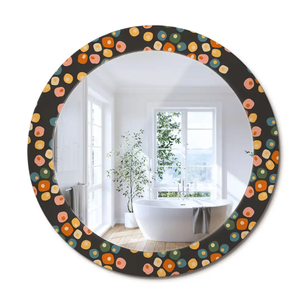 Rund spegel med tryckt ram Blomma prickar