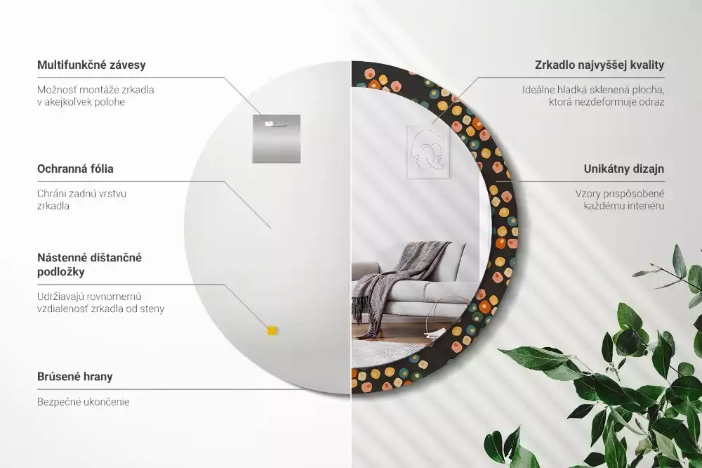 Rund spegel med tryckt ram Blomma prickar