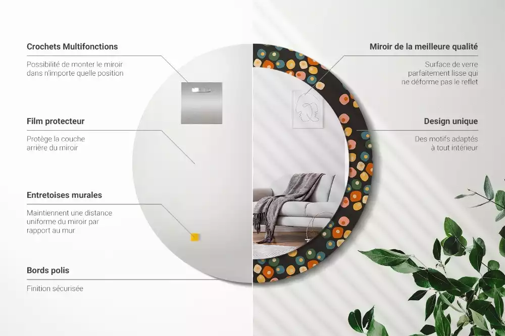 Rund spegel med tryckt ram Blomma prickar