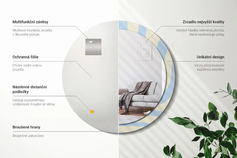 Rund spegel med tryckt Abstrakt form