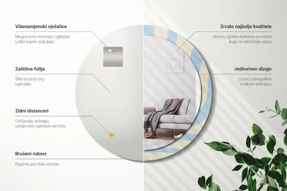 Rund spegel med tryckt Abstrakt form