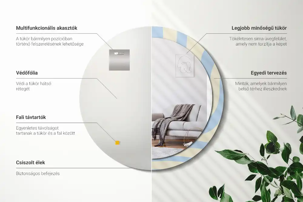 Rund spegel med tryckt Abstrakt form