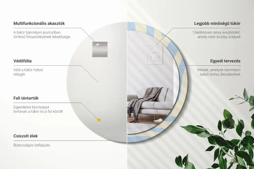 Rund spegel med tryckt Abstrakt form