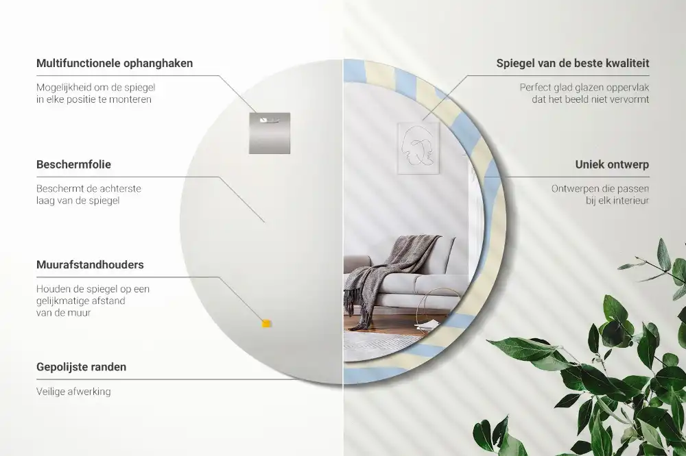 Rund spegel med tryckt Abstrakt form