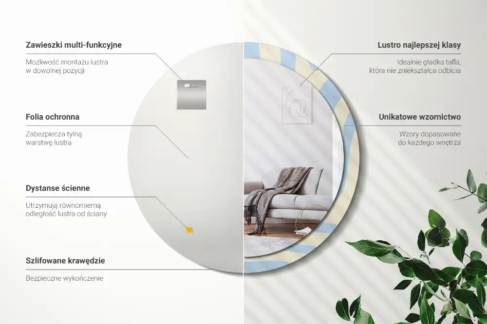 Rund spegel med tryckt Abstrakt form