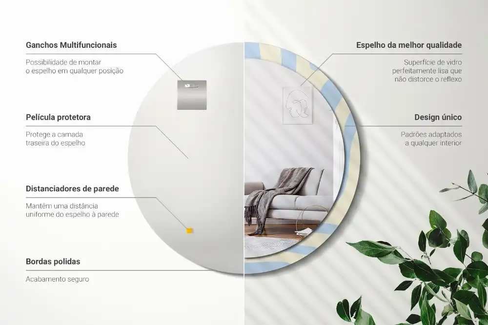 Rund spegel med tryckt Abstrakt form