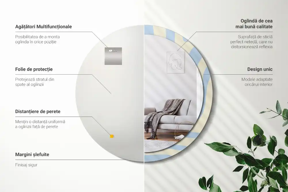 Rund spegel med tryckt Abstrakt form