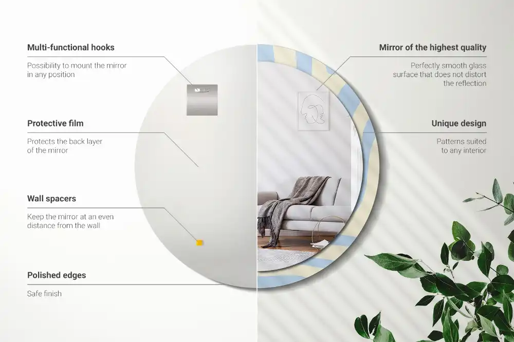 Rund spegel med tryckt Abstrakt form