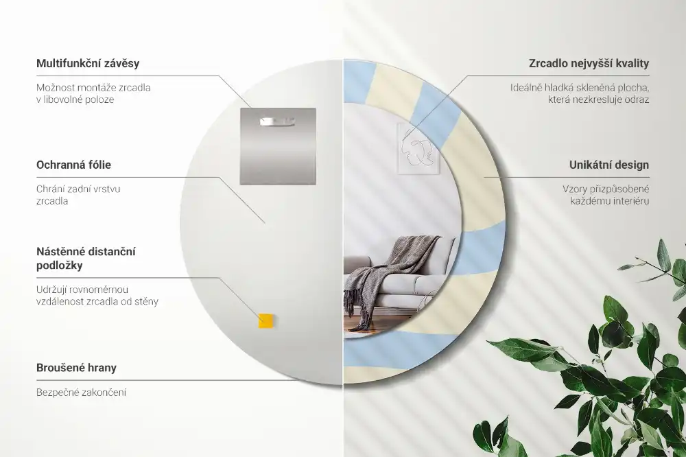 Rund spegel med tryckt Abstrakt form