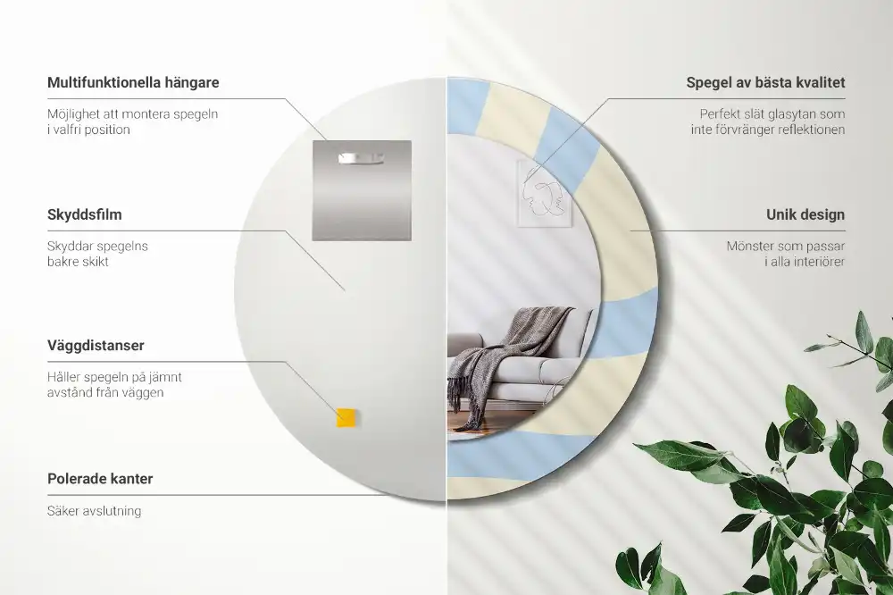 Rund spegel med tryckt Abstrakt form