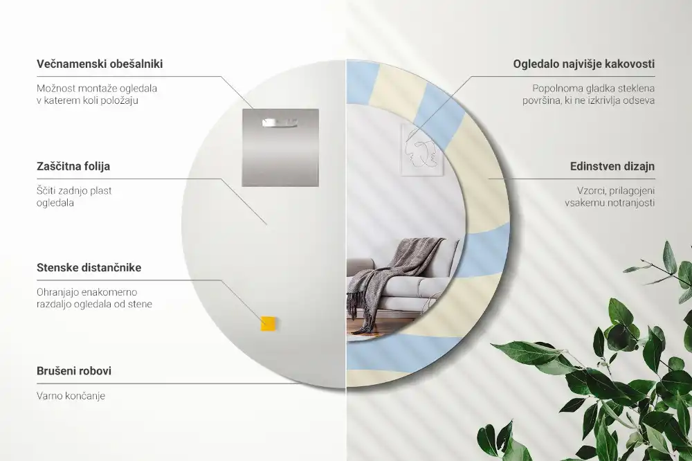 Rund spegel med tryckt Abstrakt form