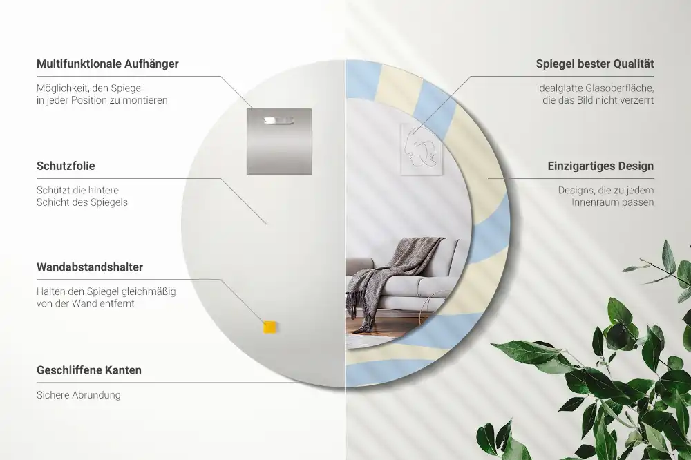 Rund spegel med tryckt Abstrakt form