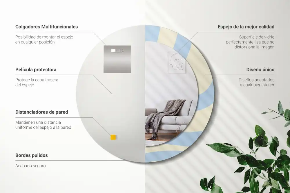 Rund spegel med tryckt Abstrakt form