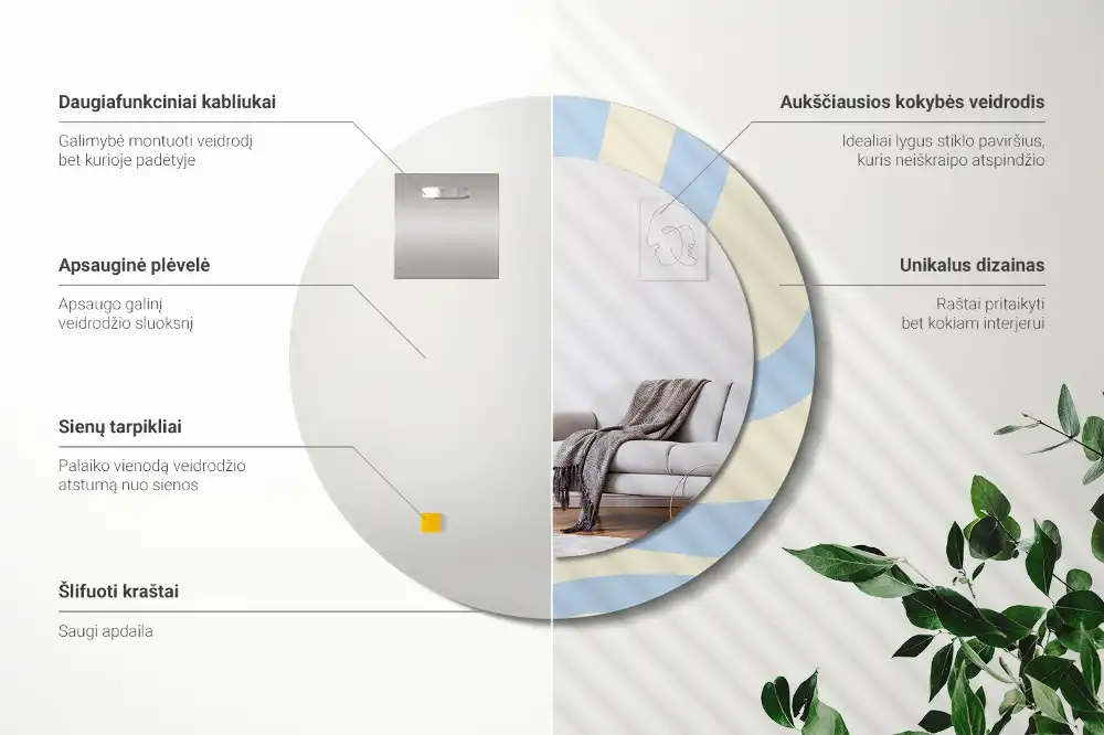 Rund spegel med tryckt Abstrakt form