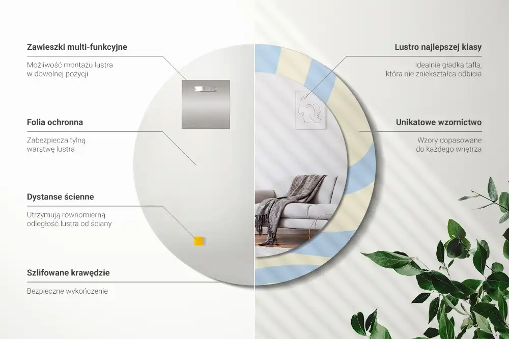 Rund spegel med tryckt Abstrakt form