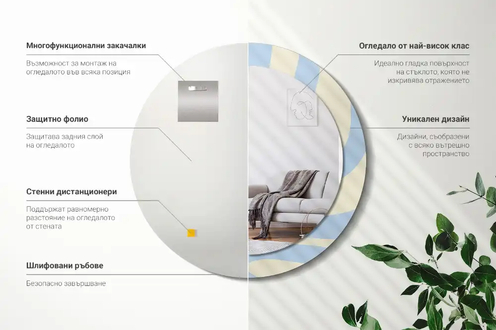 Rund spegel med tryckt Abstrakt form