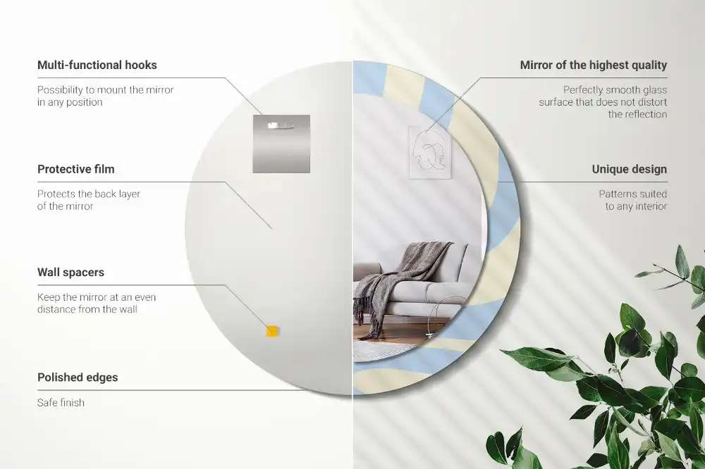 Rund spegel med tryckt Abstrakt form