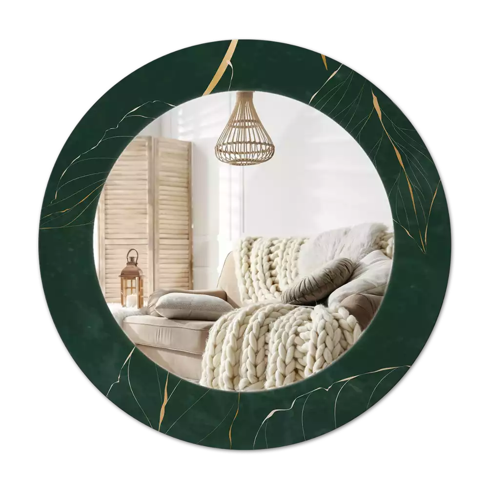 Rund spegel med tryckt Bladkontur