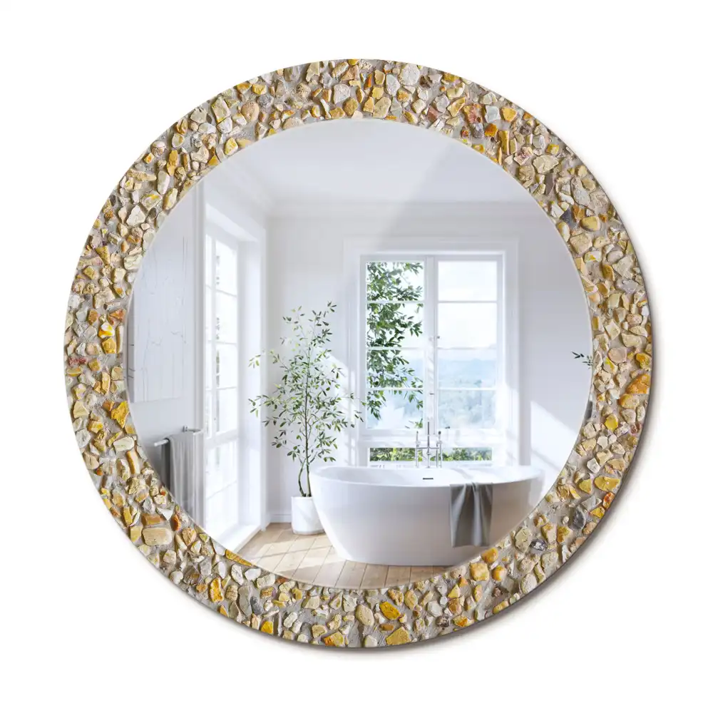 Rund spegel med tryckt ram Terrazzo mönster