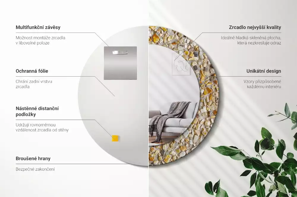 Rund spegel med tryckt ram Terrazzo mönster