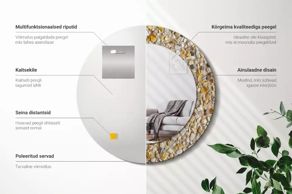 Rund spegel med tryckt ram Terrazzo mönster