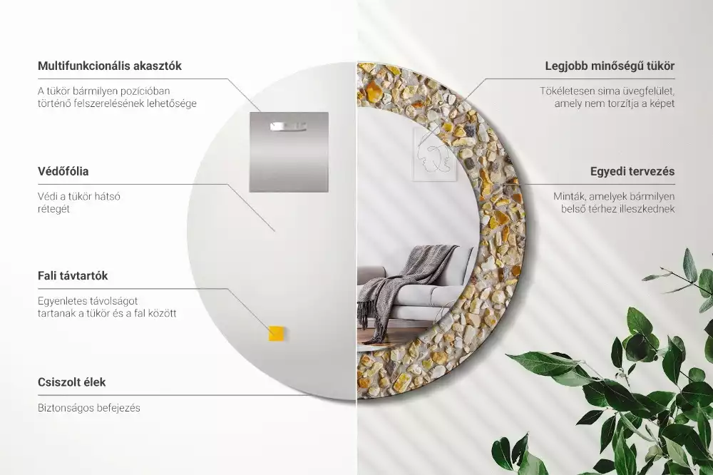 Rund spegel med tryckt ram Terrazzo mönster