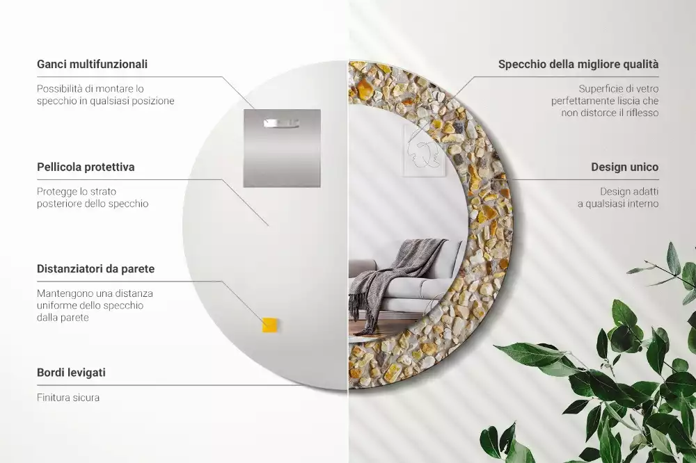 Rund spegel med tryckt ram Terrazzo mönster