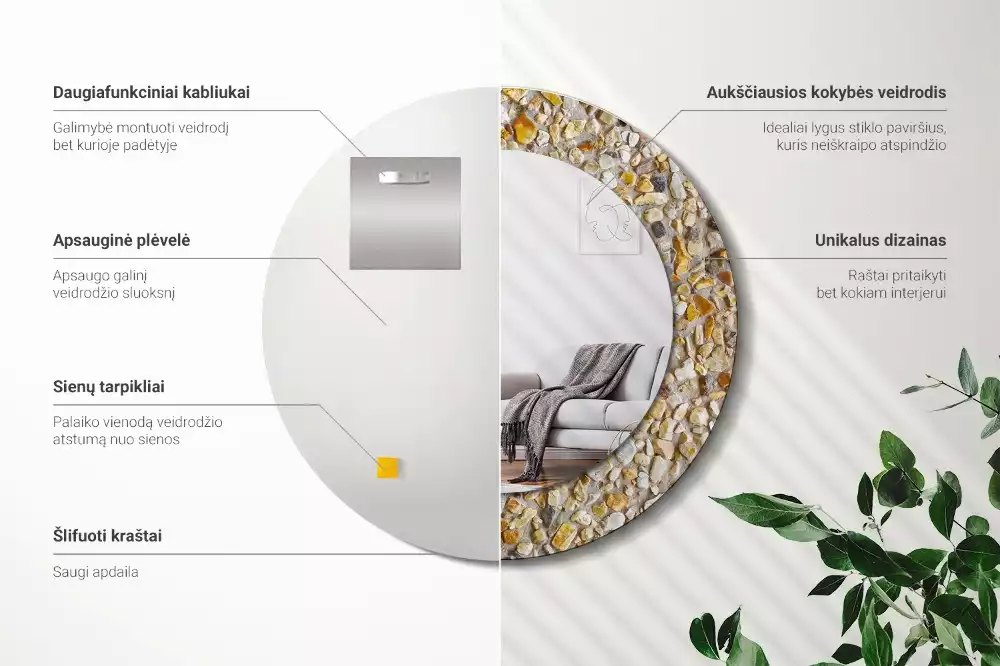 Rund spegel med tryckt ram Terrazzo mönster