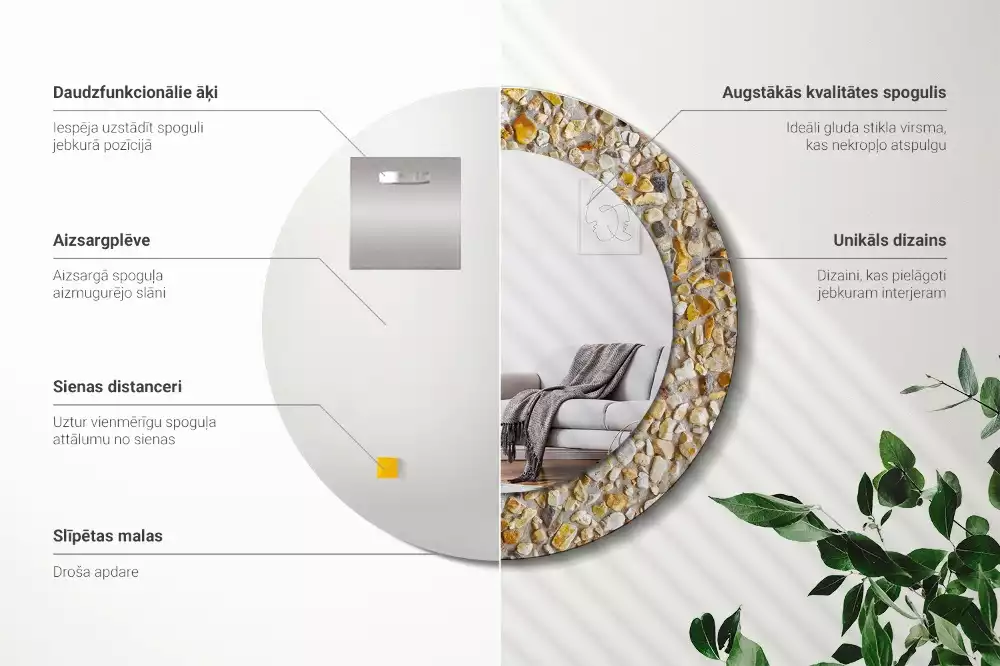 Rund spegel med tryckt ram Terrazzo mönster