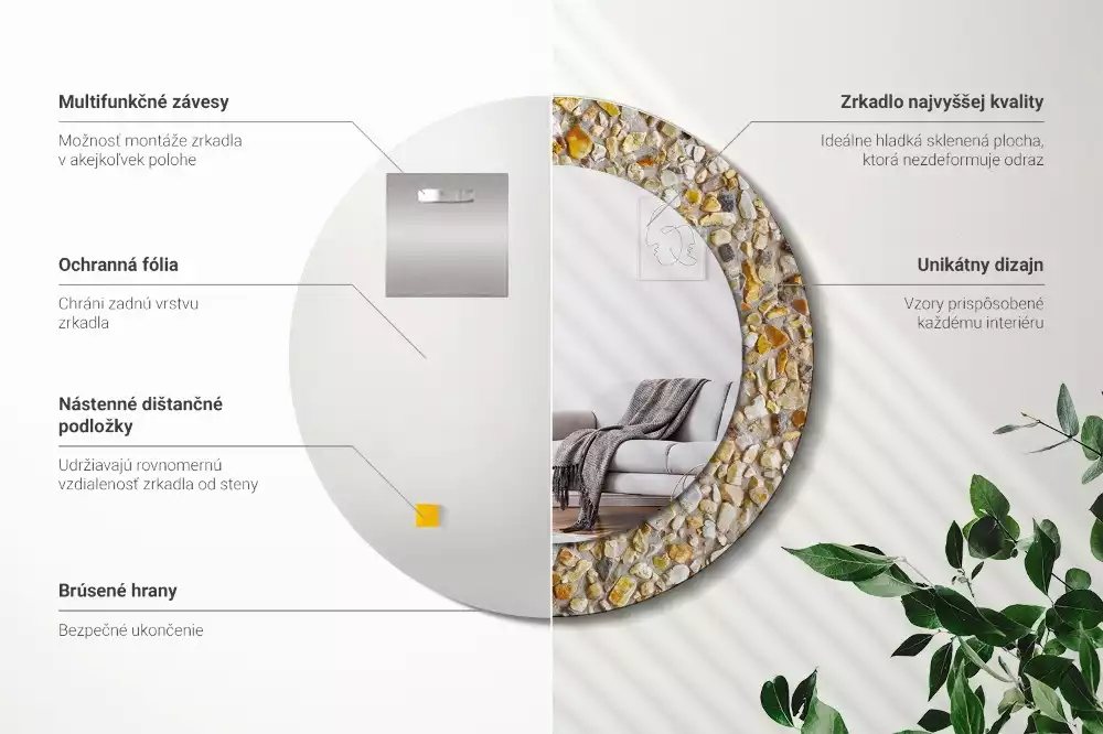 Rund spegel med tryckt ram Terrazzo mönster