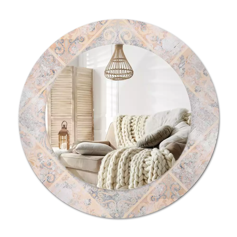 Rund spegel med tryckt Slitna plattor