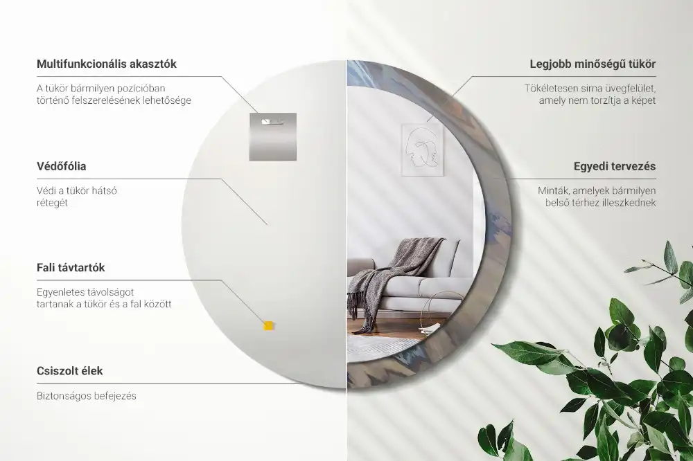 Rund spegel med tryckt ram Abstrakta vågor