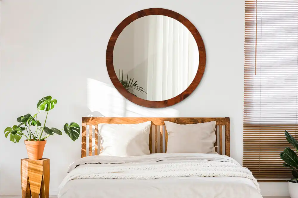 Rund spegel med tryckt Naturligt trä