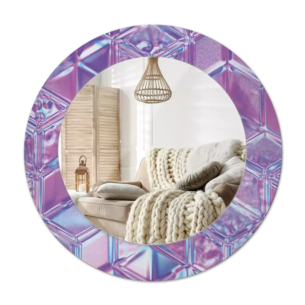 Rund spegel med tryckt ram Kristallmönster