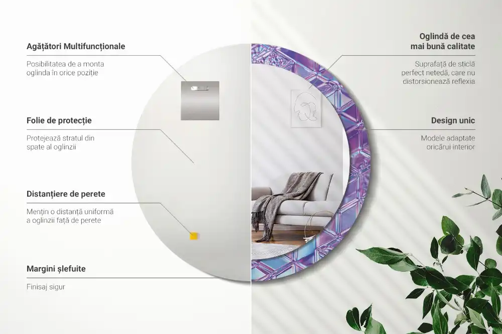 Rund spegel med tryckt ram Kristallmönster