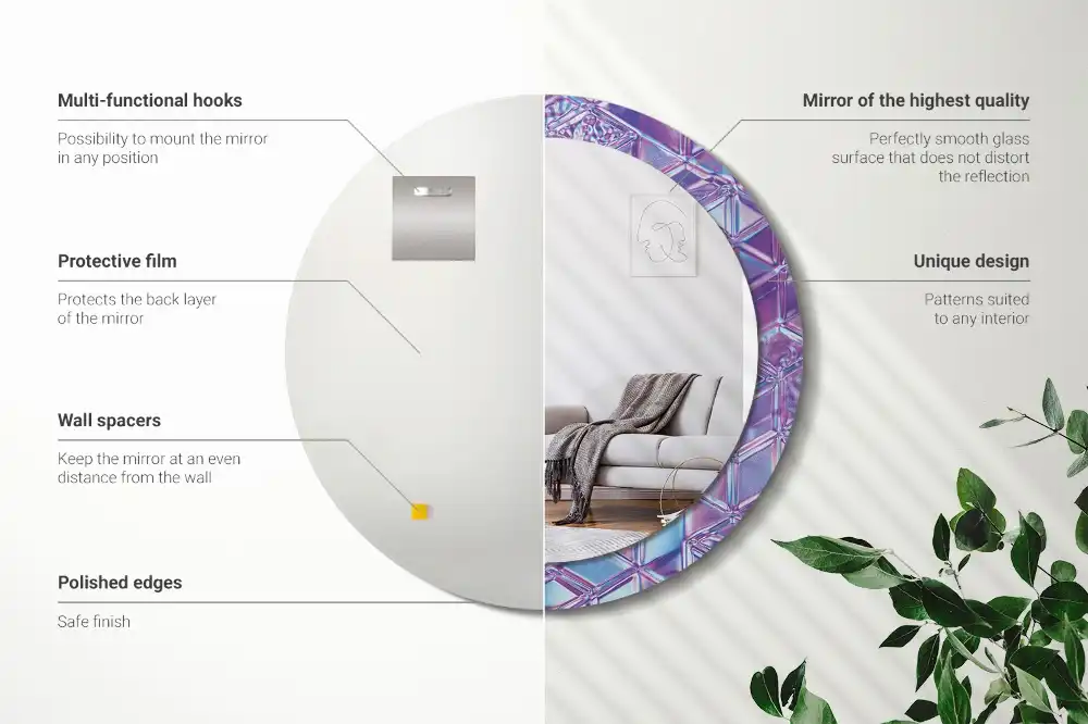 Rund spegel med tryckt ram Kristallmönster