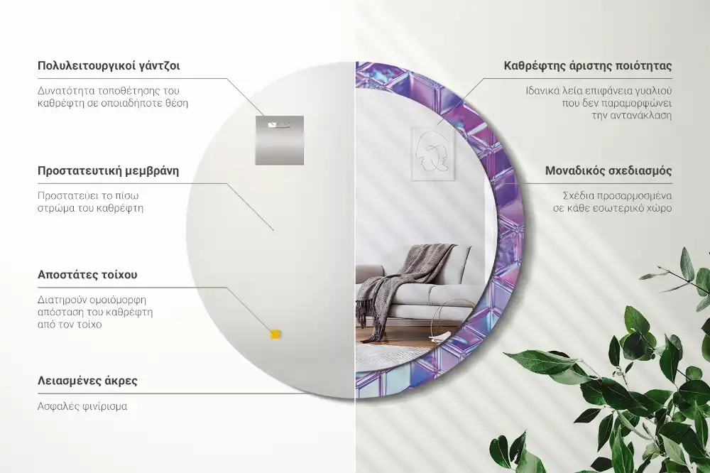 Rund spegel med tryckt ram Kristallmönster