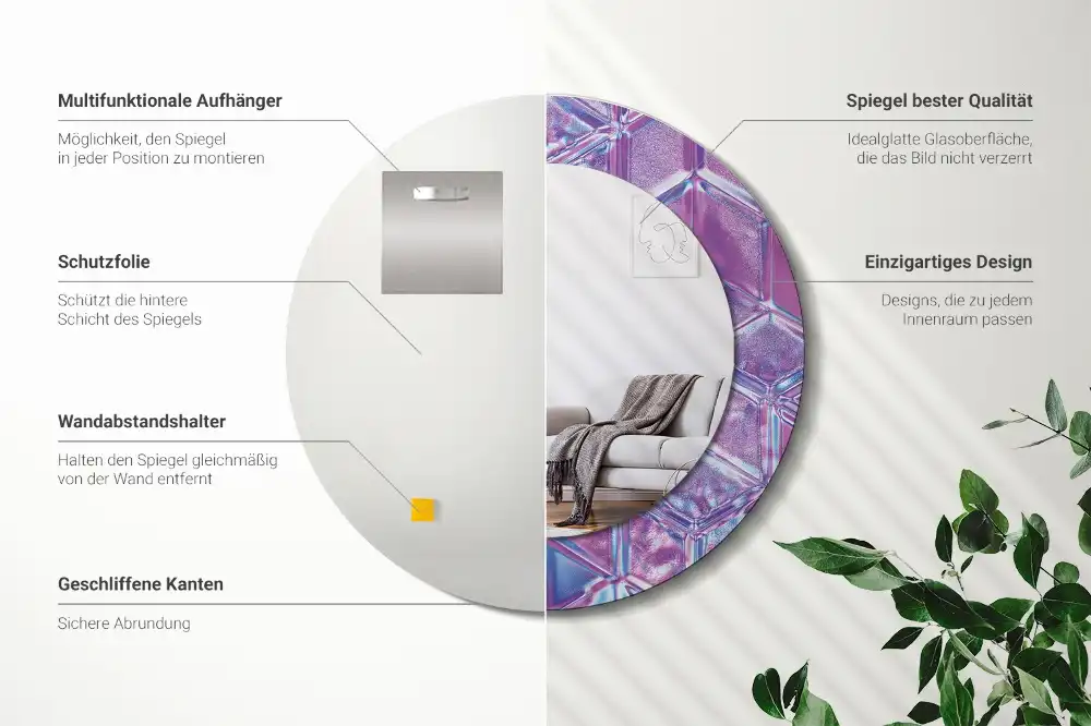 Rund spegel med tryckt ram Kristallmönster