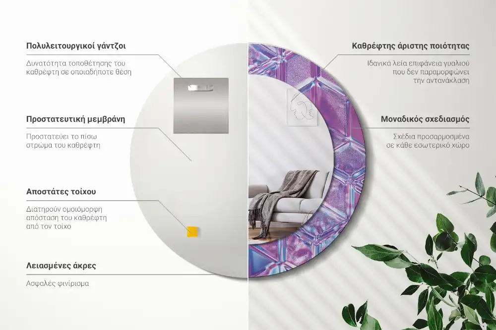 Rund spegel med tryckt ram Kristallmönster