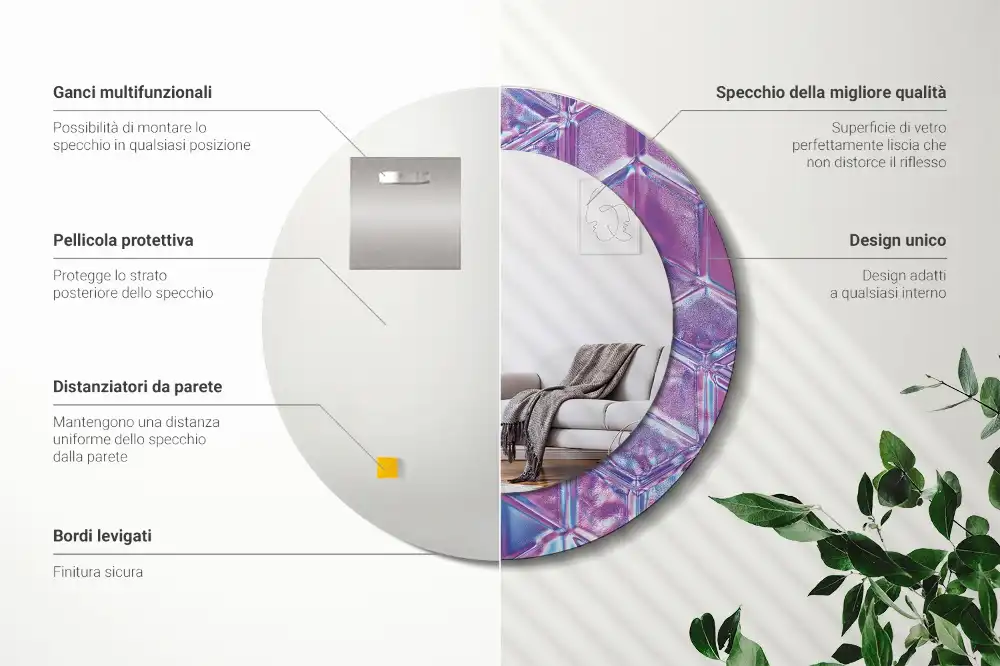 Rund spegel med tryckt ram Kristallmönster