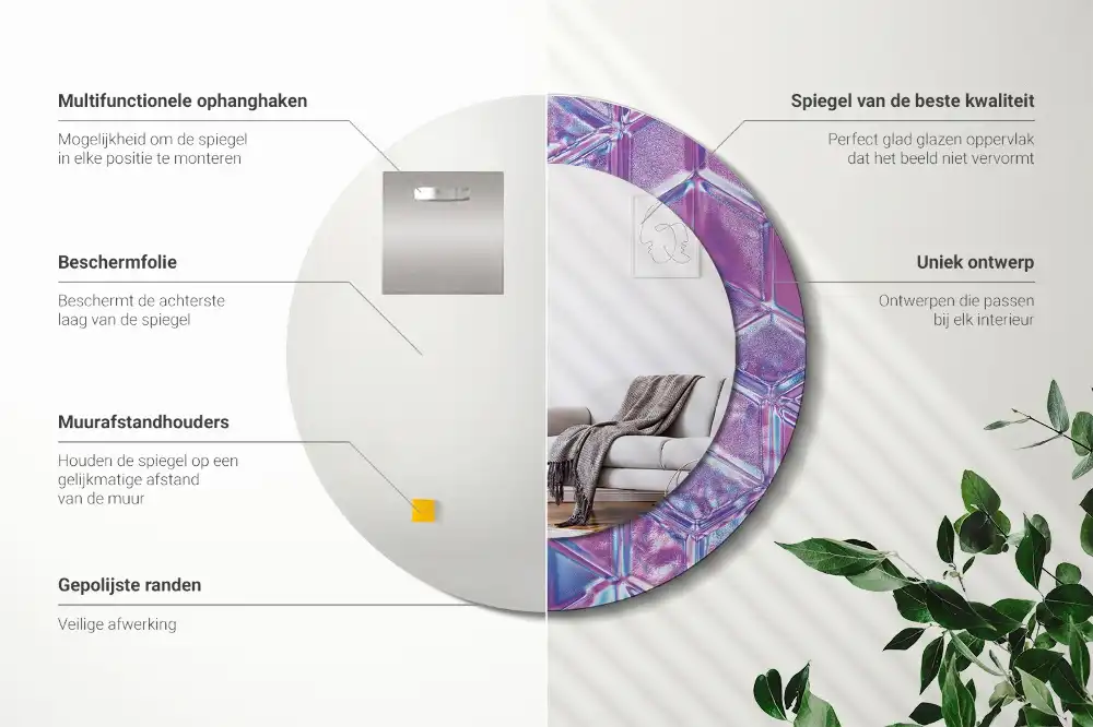 Rund spegel med tryckt ram Kristallmönster