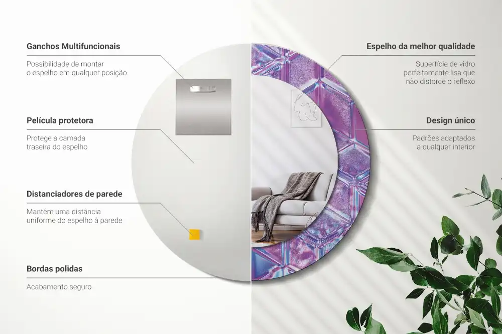 Rund spegel med tryckt ram Kristallmönster