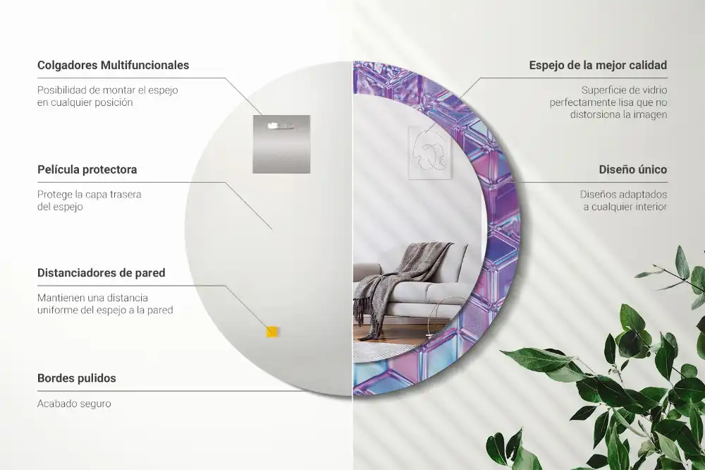 Rund spegel med tryckt ram Kristallmönster