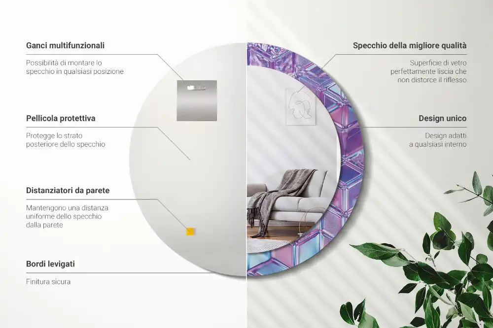 Rund spegel med tryckt ram Kristallmönster