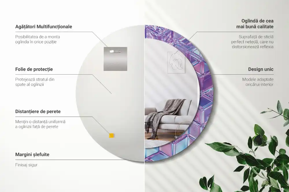 Rund spegel med tryckt ram Kristallmönster