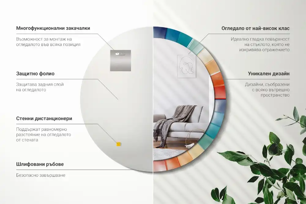 Rund spegel med tryckt Färgglada strålar plattor