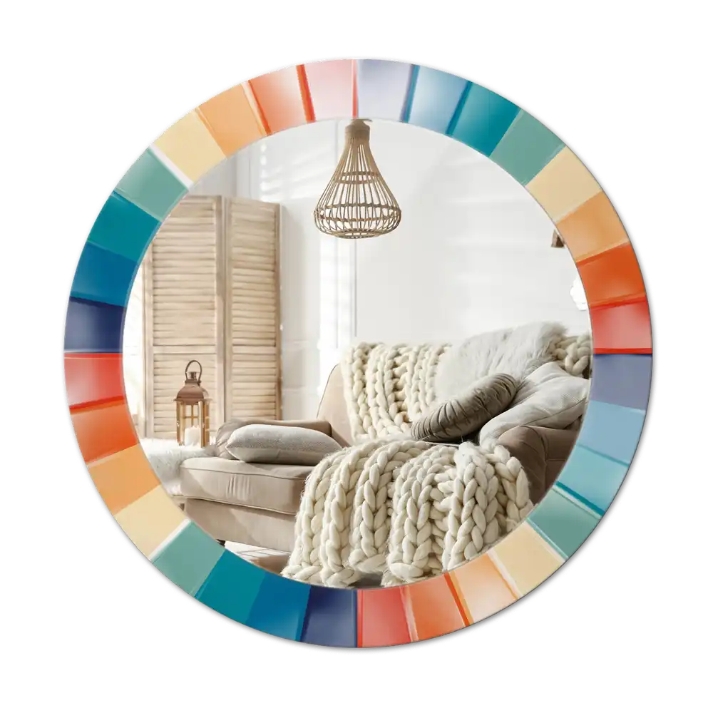 Rund spegel med tryckt Färgglada strålar plattor