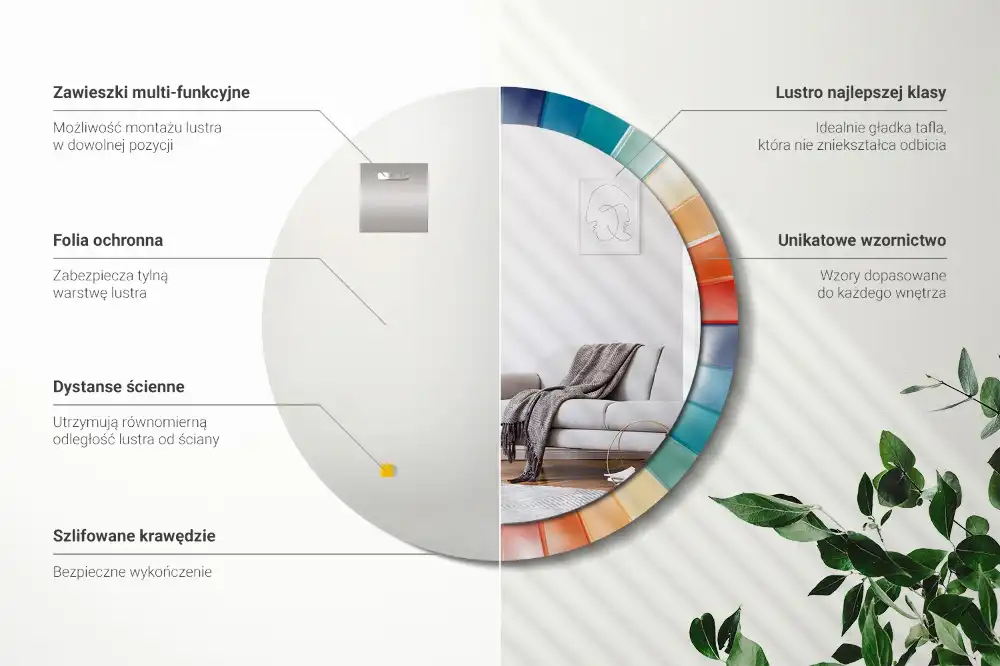 Rund spegel med tryckt Färgglada strålar plattor